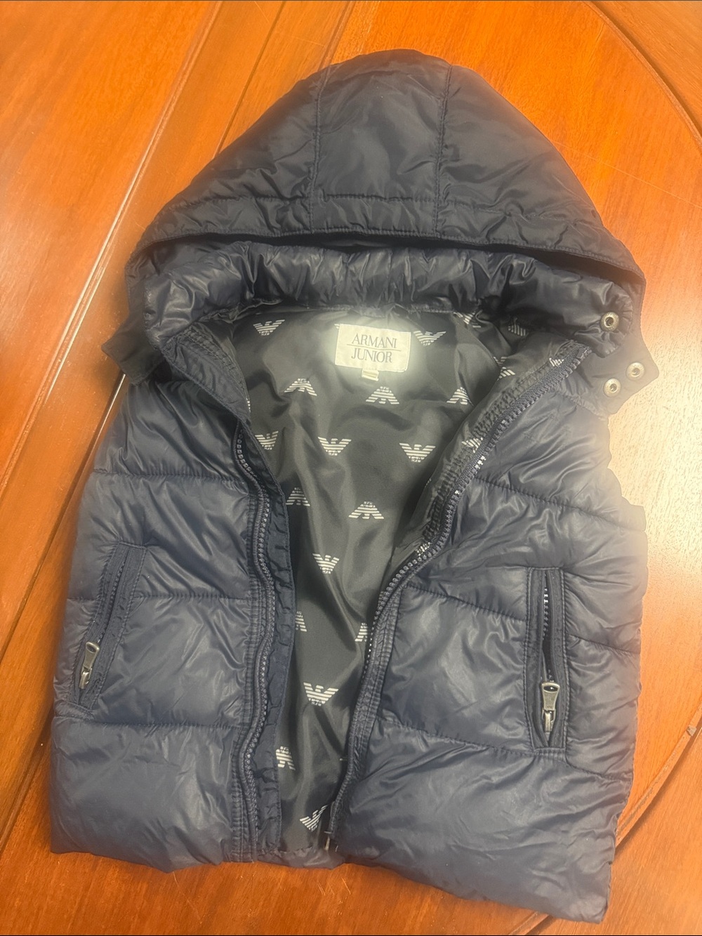 Armani Junior Navy Hooded Quilted Puffer Vest